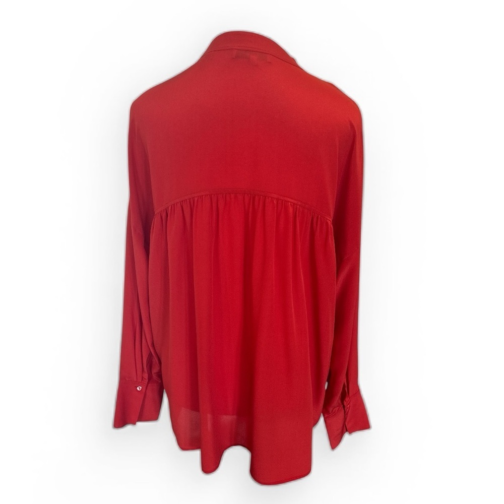 Vince Silk Band Collar Blouse Adobe Red Long Sleeve Minimalist Size M - Picture 5 of 12